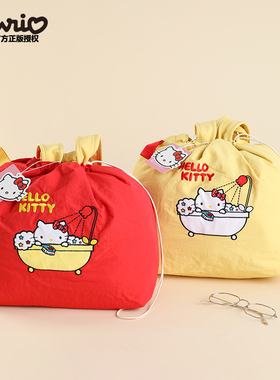 三丽鸥正版授权HelloKitty帆布夏日大容量手提包KT猫抽绳托特包女