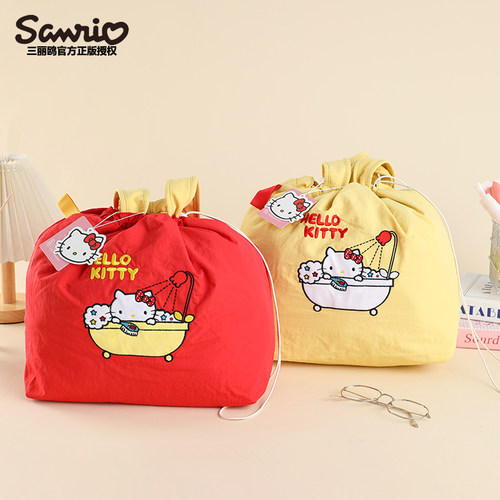 三丽鸥正版授权HelloKitty帆布夏日大容量手提包KT猫抽绳托特包女