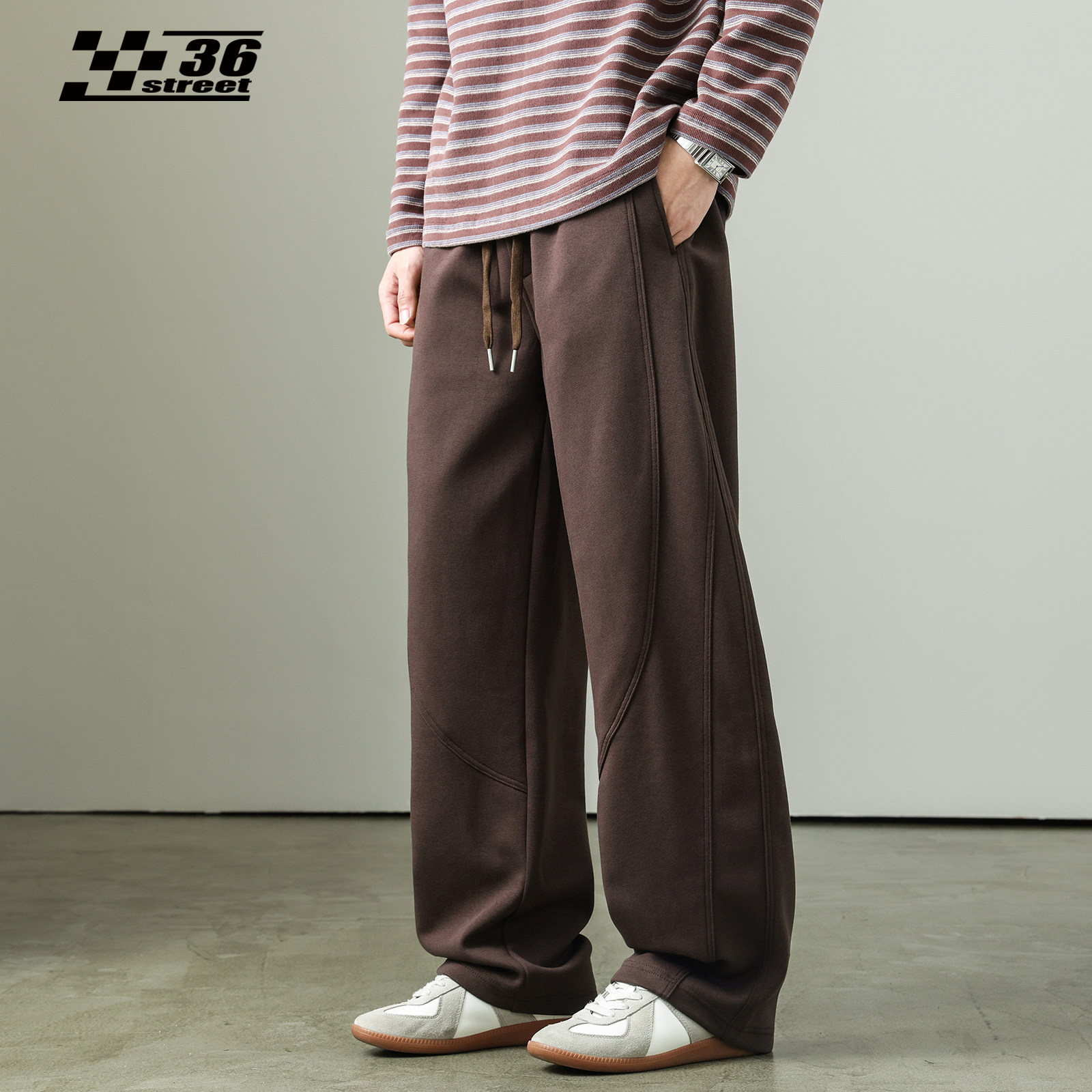 美拉德咖色加绒弯刀裤男秋冬新款松弛感针织直筒宽松休闲运动卫裤,男装,卫裤,淘宝优惠券,粉丝福利购,淘宝优惠卷