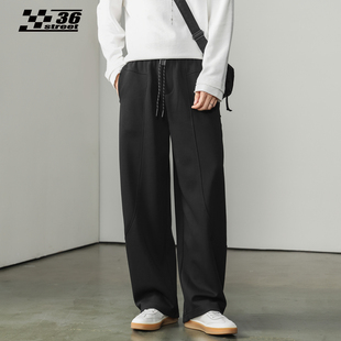 秋冬季 男士 新款 重磅宽松休闲卫裤 子 美式 直筒运动加绒阔腿裤 弯刀裤