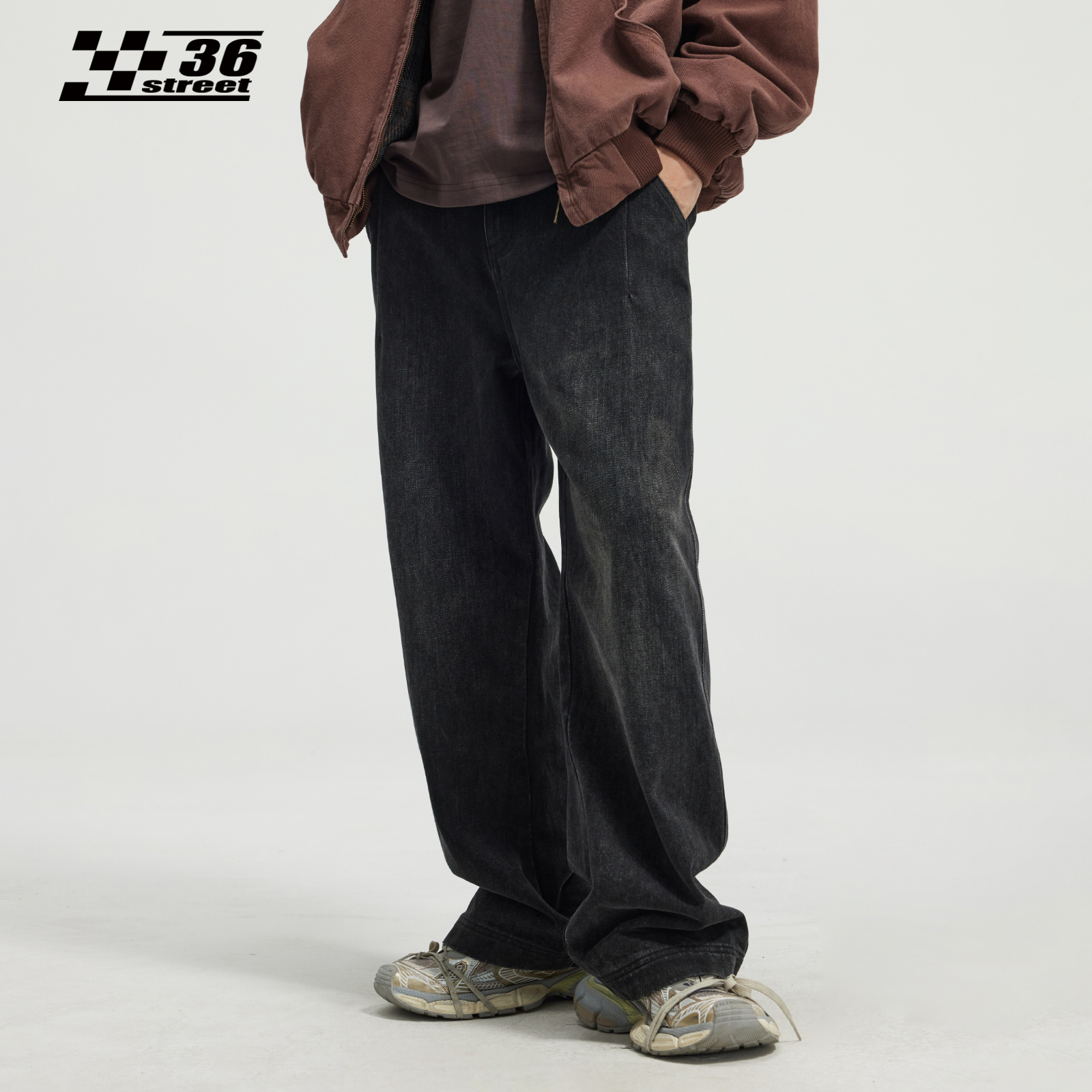 三十六街美式复古做旧水洗牛仔裤