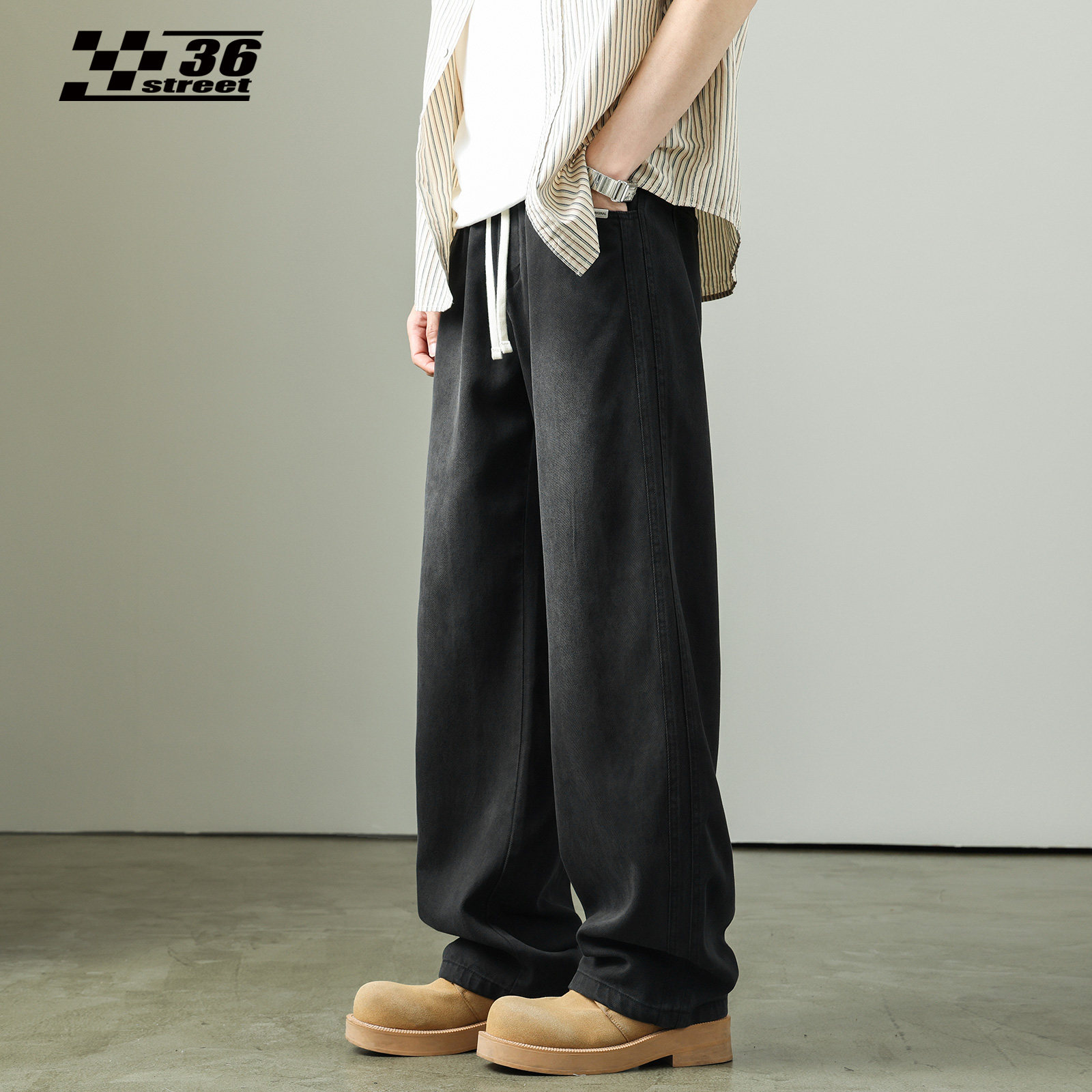 日系复古莱赛尔加绒牛仔裤男宽松高街潮牌水洗直筒裤冬季休闲长裤,男装,牛仔裤,淘宝优惠券,粉丝福利购,淘宝优惠卷