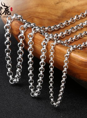 富贵鹿纯银项链经典流行男女锁骨链潮简约圆环复古毛衣链加长个性