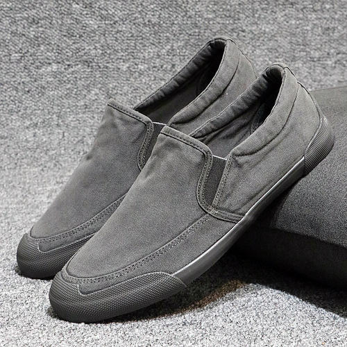 新款男士布鞋休闲一脚蹬韩版百搭潮流透气青年复古帆布鞋男懒人鞋