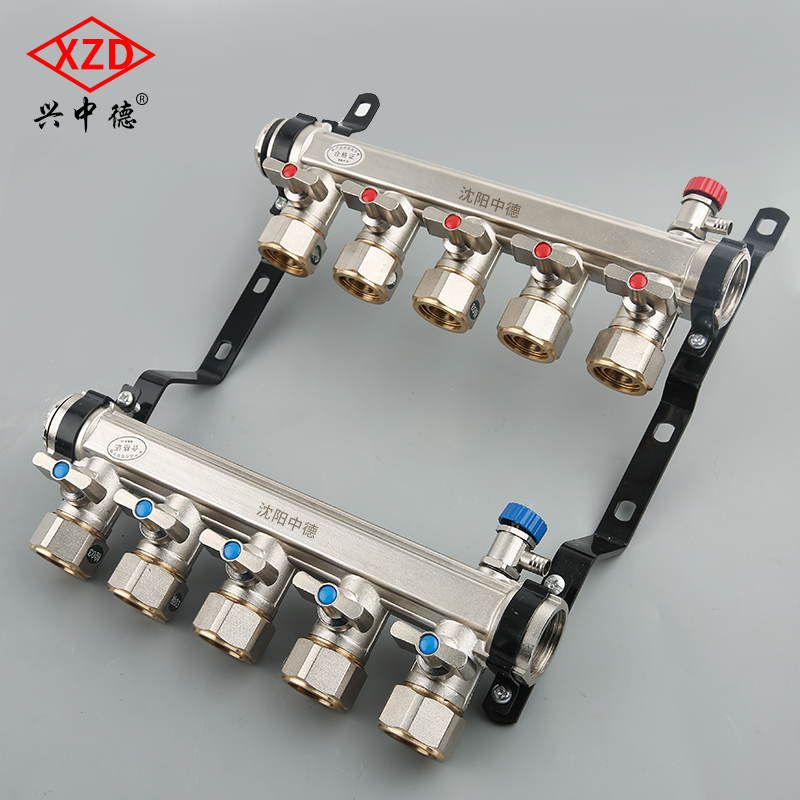 6分地热分水器地暖分水器集分水器地暖管全铜一体25支管沈阳中德