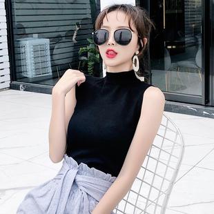 领女紧中身衣内1CKW06 打底衫 小高领带无针织吊毛半背心袖 外穿砍袖