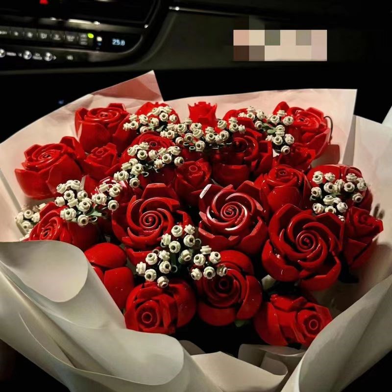 玫瑰花积木情人节七夕节送女朋友礼物婚礼策划活动节日手工小玩具