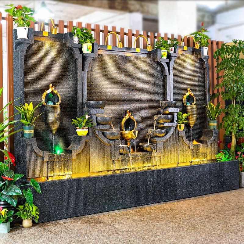 欧式大型水幕墙流水墙喷泉酒店别墅F鱼池庭院造景公司招财装饰摆