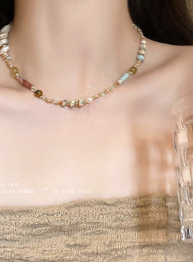 彩色民族风多巴胺l琉璃串珠项链女新中式复古高级感气质锁骨颈链