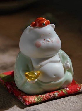 招财猫陶瓷可爱摆件小猫咪家居客厅装饰店铺开业工艺品Z礼品发财