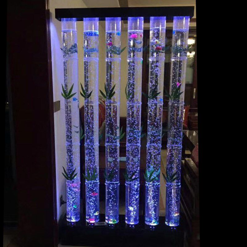 圆柱型气泡水幕墙屏风大型流水摆件亚克力水族箱客厅玄关隔断定制
