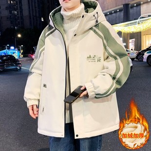 青少年秋冬款加j绒外套男孩初中高中学生加厚棉衣大童冬装棉服夹