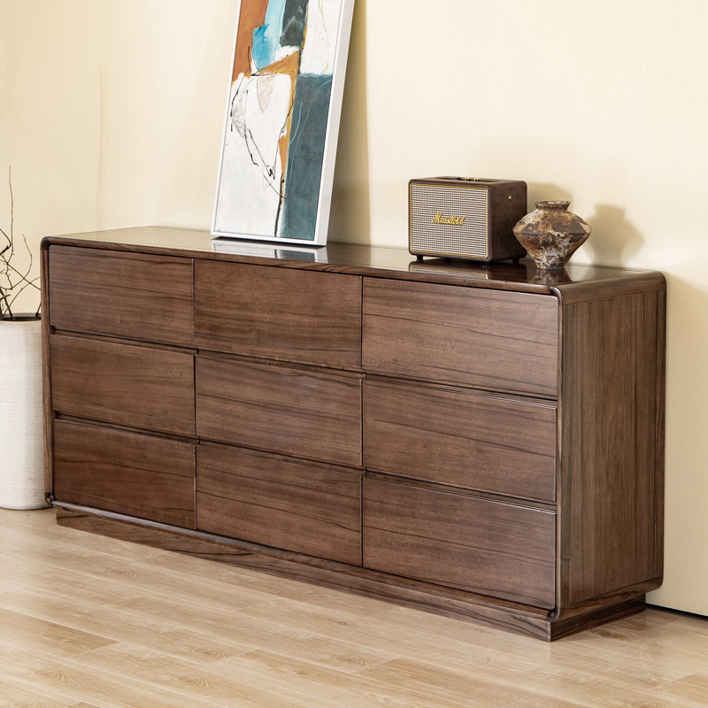 全实木斗柜黑胡桃木m斗橱北欧现代高电视柜卧室收纳储物床尾柜客