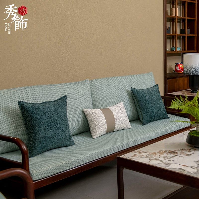 新中式红木沙发坐垫现代简约纯色座垫带软体靠背靠垫抱枕扶手定制