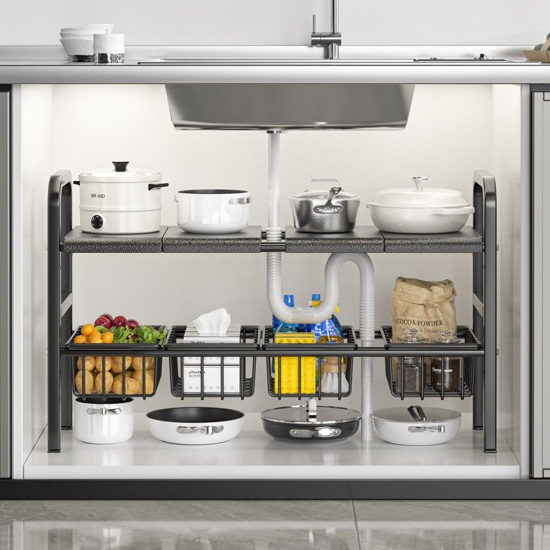 厨房下水槽置物架多功能家用锅架橱柜内分层锅具收纳架可伸缩架子,厨房/烹饪用具,厨房置物架/置物柜/角架,淘宝优惠券,粉丝福利购,淘宝优惠卷