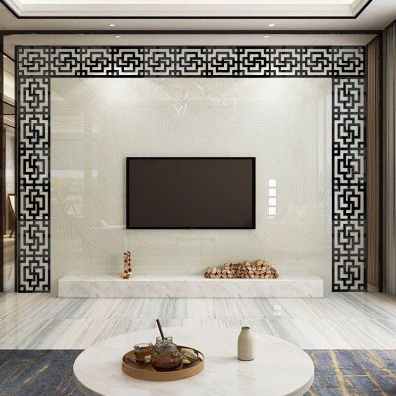 中国风电视背景墙边框中式角花客厅天花板墙上装饰亚克力立体镜面