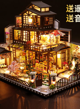 手工DIY小屋中国风古建筑古都望月日式和风大别墅房子生日礼物女