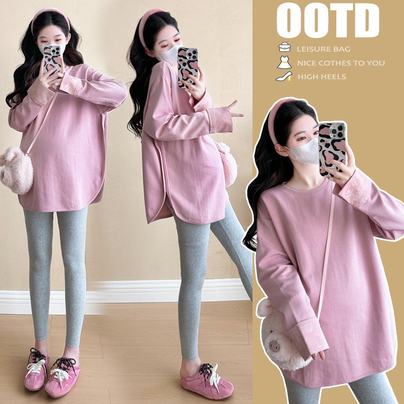 孕妇装套装秋季新款长袖圆领T恤衫上衣韩版宽松大码打底衫卫衣女