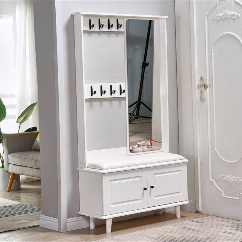 挂衣架全身镜轻奢美式意式免漆板门厅柜玄关鞋U柜衣帽柜换鞋凳