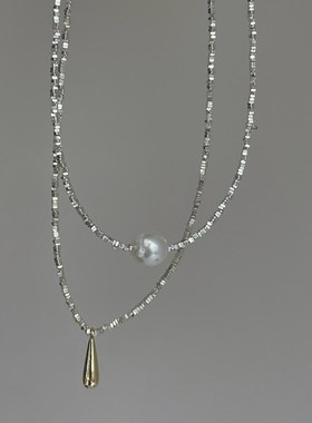 碎银几两 珍珠项链女极简个性百搭气质时尚镀银细锁骨链水滴镀银