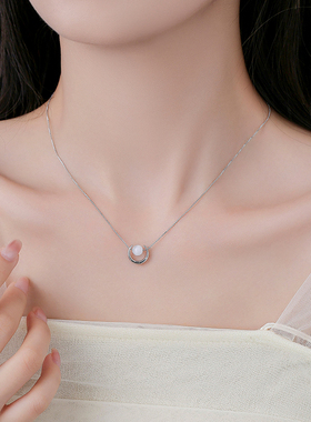 2025新款银色时尚月牙珠珠项链女夏天韩式简约甜美风锁骨链颈链