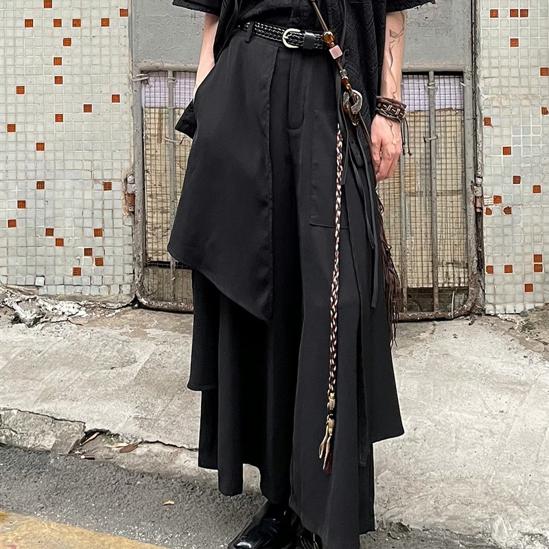 以休眠 复古叠层山本耀司风不规则国风流苏阔腿裙裤宽松西裤裤裙