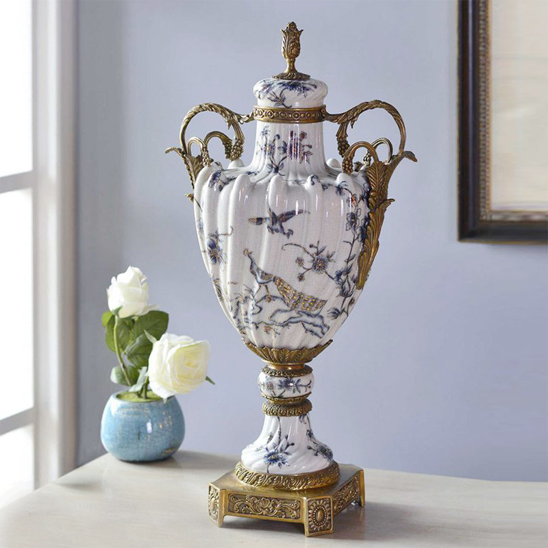 欧式陶瓷镶铜奖杯装饰坛高档古典奢华G家居软装别墅样板工艺品摆