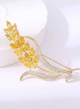 奢华气质胸花女丝巾扣晚宴礼服旗袍搭配防走光扣锆石W镶嵌麦穗胸