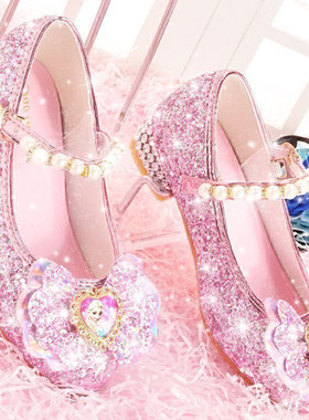 女童皮鞋软底爱沙公主童鞋女生宝宝水晶鞋女儿童高跟演出礼服鞋子