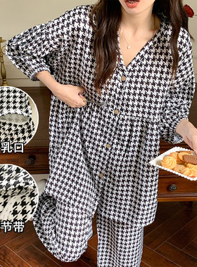 月子服夏季薄款产后纯棉长袖孕妇睡衣春秋L坐月哺乳夏装家居服套