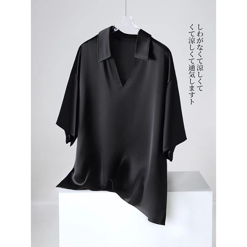 大码300斤痞帅凉感翻领短袖T恤