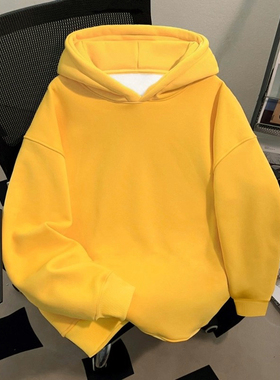 特大码300斤潮牌美式黄色重磅连帽卫衣男女秋冬宽松休闲情侣上衣
