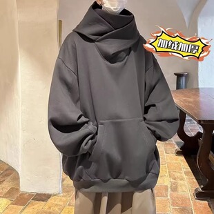 加肥加大码300斤i人社恐卫衣男女秋冬新款高领连帽情侣上衣外套潮