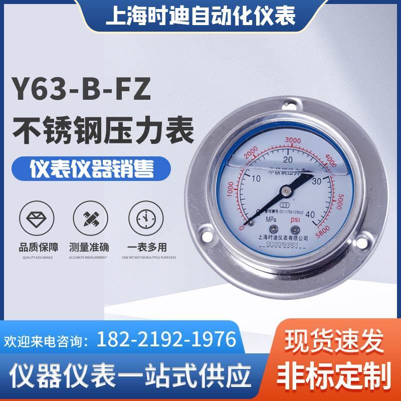 供应 Y63-B-FZ不锈钢轴向带边耐震压力表 轴向嵌装式压力表