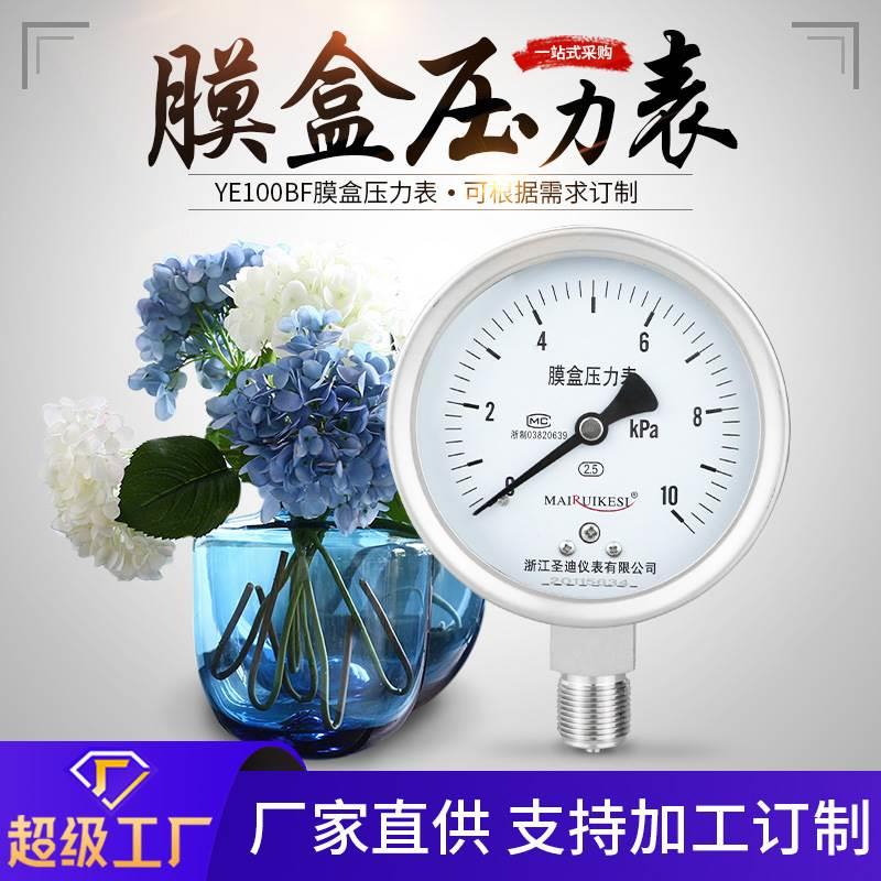 不锈钢膜盒压力表YE100BF微压哑光 不锈钢膜盒压力表膜片压力表