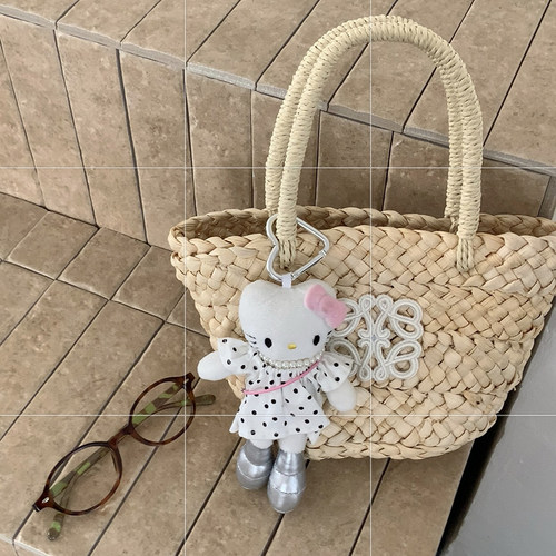 HelloKitty手工草编沙滩手提包