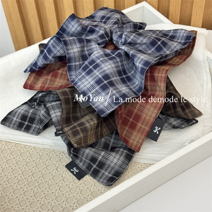 韩系学院风格 头绳 纹方巾大肠发圈复古气质百搭显脸小发绳2025新款