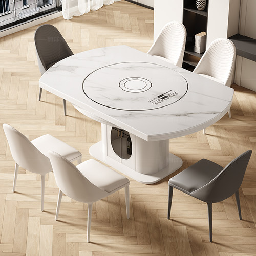 岩板餐桌多功能2025新款内嵌转盘