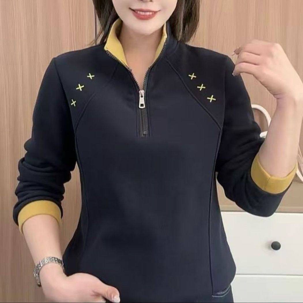 加绒加厚冬季立领拉链卫衣保暖显瘦修身长袖打底衫百搭气质上衣女