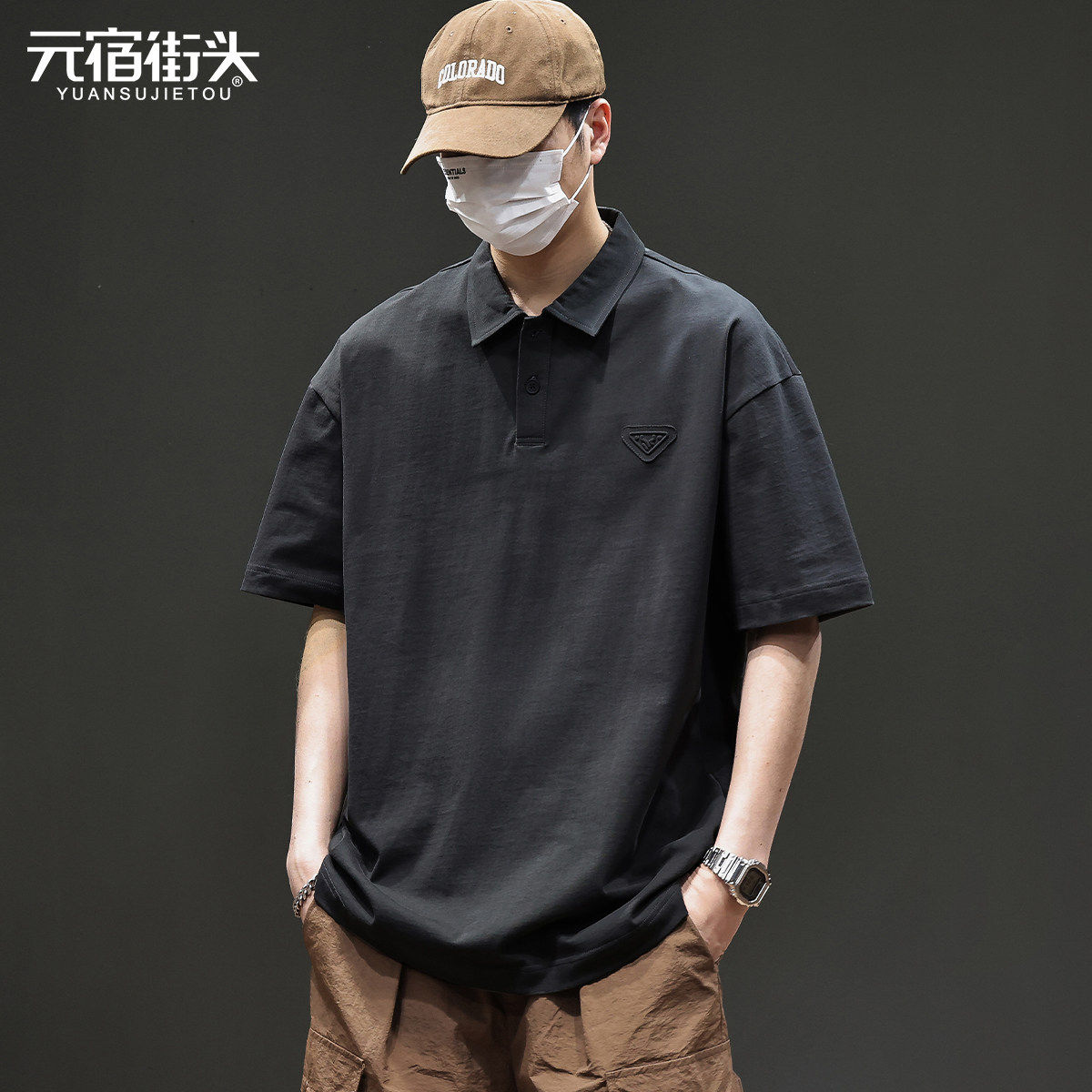 美式复古短袖t恤男2026夏季新款重磅休闲百搭黑色POLO衫男士长袖