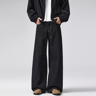 CEGFFH黑色复古怀旧老钱风直筒裤男女2025秋冬新款宽松A型牛仔裤