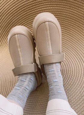 【穿靴子的猫】春夏新款女厚底塔斯曼包头拖鞋外穿纯色魔术贴凉鞋