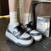 做旧复古真皮松糕鞋 百搭板鞋 新款 女厚底增高休闲鞋 穿靴子 猫