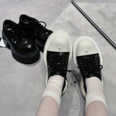 百搭低帮松糕鞋 厚底德比大头小个子增高真皮单鞋 穿靴子 猫