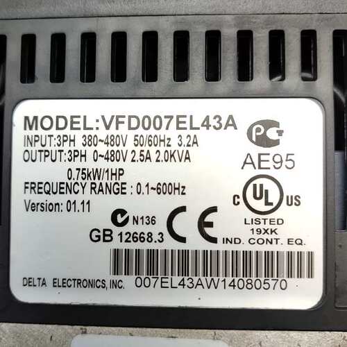 议价台达变频器ⅤFD007EL43A，0.75Kw，380V－4
