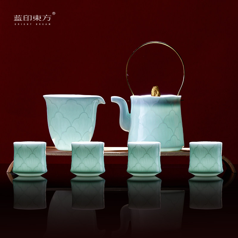 蓝印东方景德镇陶瓷功夫茶具套装中式高端提梁瓷茶壶泡茶壶送长辈