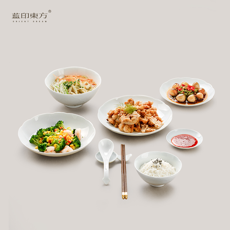 蓝印东方景德镇餐具高温瓷釉下彩盘子碗碟高白瓷碗乔迁餐具套装