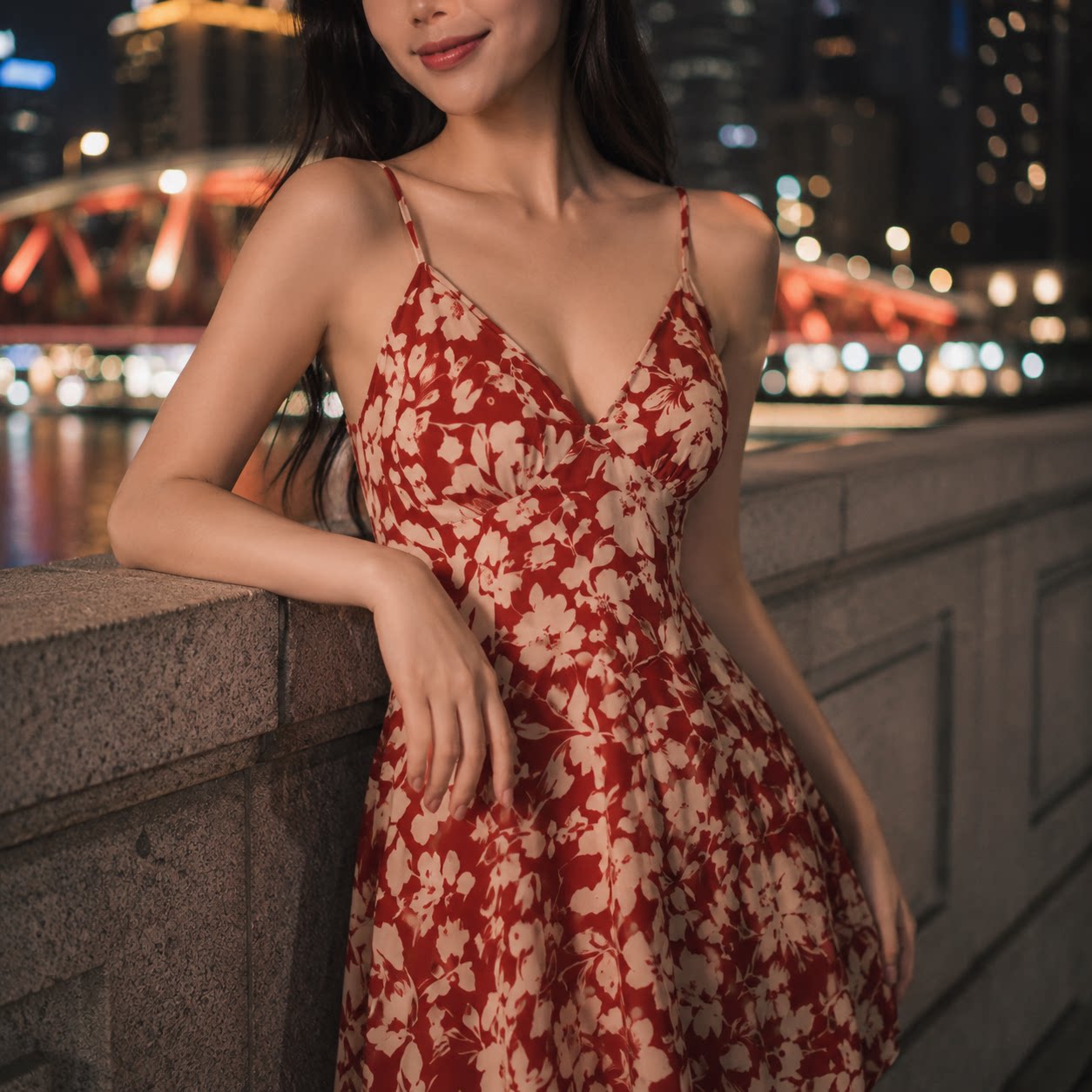 2026红色印花吊带连衣裙女夏连衣裙