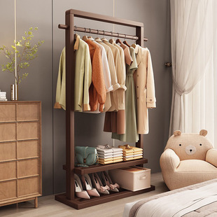 日本挂衣架落地卧室高端轻奢实木衣帽架客厅带轮可移动衣服收纳架