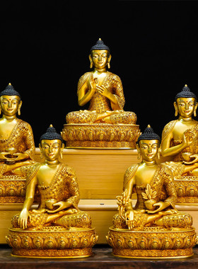 藏传纯铜手工佛像七寸五方佛